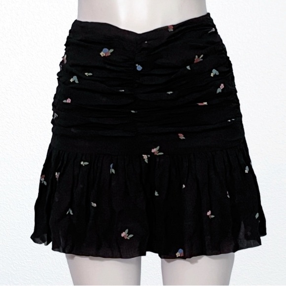 NEW GANNI Printed Georgette Mini Skirt Blk SZ 4/36 - Picture 2 of 12